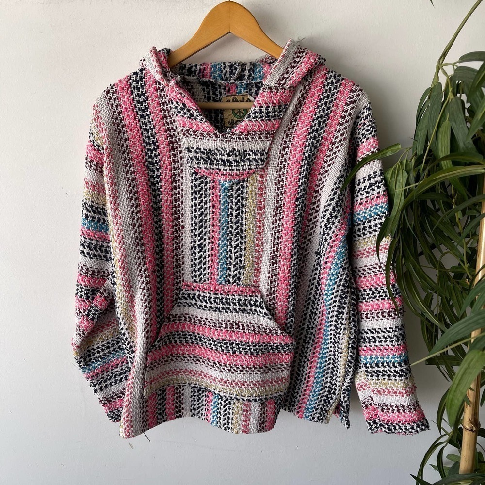 Vintage 90s Baja Joe Jacket Womens Small Colorful Mexican Hippie Boho Coastal